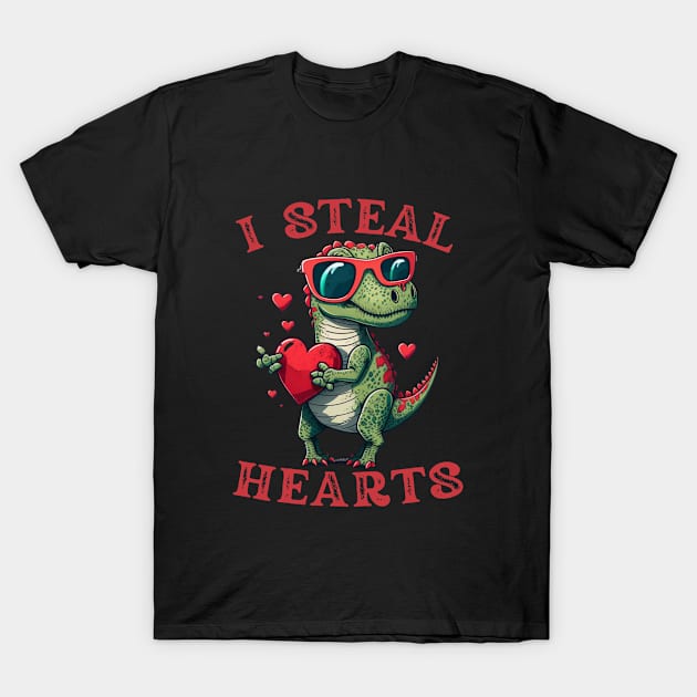 Valentine I Steal Hearts Dinosaur T-Shirt by Gtrx20